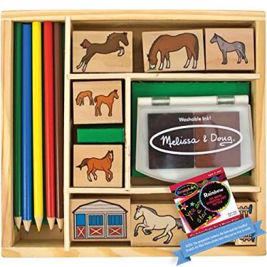 Imagem de Melissa & Doug Horse Stable: Wooden Stamp Set undle with 1 Theme Compatible M&D Scratch Art Mini-Pad [24105]
