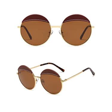 Imagem de Óculos de Sol Redondos Clássico Vintage Feminino Óculos de Sol Design de Luxo Óculos de Condução Feminino Óculos De Sol,4,Tamanho Único