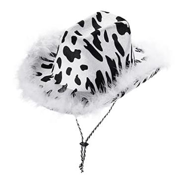 Imagem de Tachiuwa Chapéu de cowboy Chapéu de cowboy feminino Vacas padrão Chapéu de cowboy aba larga com cordão acessórios para performance crianças celebração