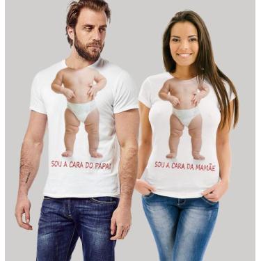 Imagem de kit 2 Camiseta e Baby-look Chá de Bebê Revelação a cara do pai e da mã