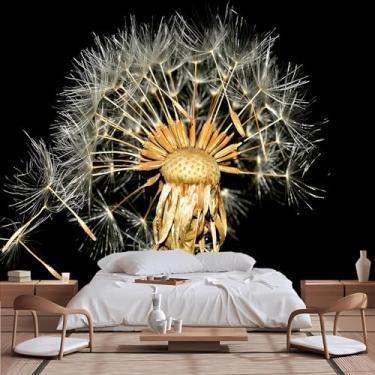 Imagem de Lcythiazole Mural de papel de parede de dente-de-leão com tamanho personalizável, fundo preto hd dente-de-leão fotos para sala de estar, quarto, quarto de meninas, removível