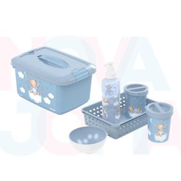 Imagem de Kit Higiene 5 Peças + Caixa Organizadora Urso Azul - plasutil