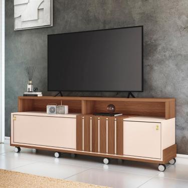 Imagem de Rack Bancada De Tv 70 Pol 180cm Graci Castanho/off White - Hb Móveis