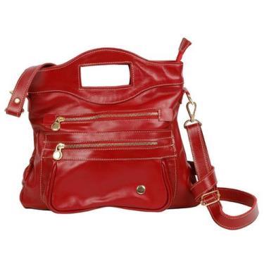Imagem de Bolsa Transversal Feminina Luxo Em Couro Vermelha - Betania Couros