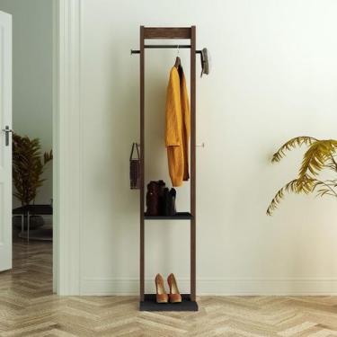 Imagem de Cabideiro de Chão com 1 Prateleira e 4 Ganchos MDP Preto/Nogal Tecnomo