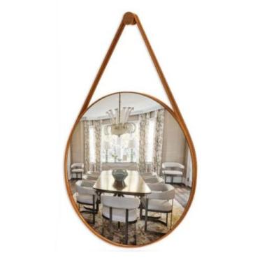 Imagem de Espelho Adnet 80CM Moldura Couro Led Jateado Touch Luz Branca OU Amare