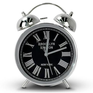 Imagem de Maxspace Despertador de sino duplo, despertador duplo de 15 cm com luz de fundo alto para pessoas com sono pesado, relógio de mesa pequeno para mesa de cabeceira, operado por bateria (prata)