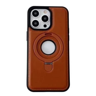 Imagem de Capa de couro de sucção magnética com suporte de anel invisível para iPhone 15 Pro Max 14 Plus 13 Pro 12 Capa traseira com suporte, marrom claro, para iPhone13promax