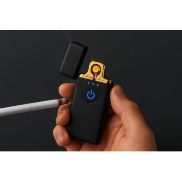 Imagem de Isqueiro Preto Usb Recarregável Eletrônico Rechargeable Acendedor Esqueiro Usb, isqueiro à prova de vento, isqueiro de metal de bolso, incenso, acampamento (Preto)