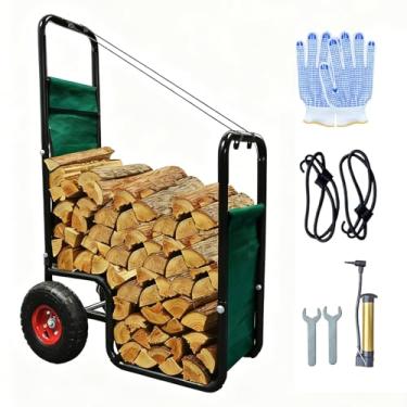 Imagem de Doublehorse Suporte de madeira para armazenamento ao ar livre, suporte de troncos com capacidade de 100 kg com roda para lareira interna, prateleira de toras