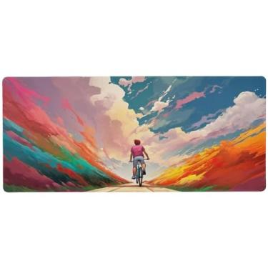 Imagem de Wassud Mouse pad feminino para ciclismo com base de borracha antiderrapante, mouse pad longo com borda costurada, impermeável grande almofada de mesa para escritório, casa, 89,9 cm x 39,9 cm
