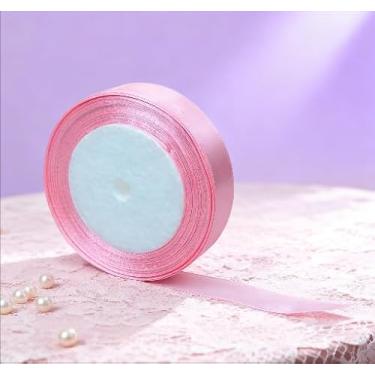 Imagem de Fita de cetim dupla face de 24 metros, fita de embrulho macia para artesanato DIY, fitas finas de poliéster de cor sólida para festivais, festas e decoração de casamento (rosa)