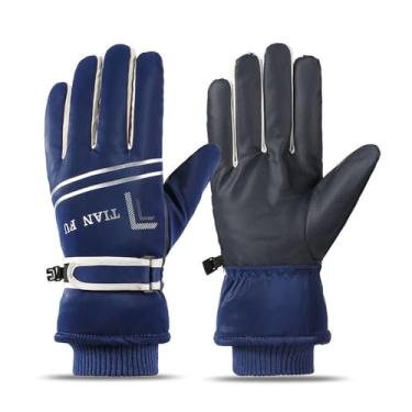 Imagem de Luvas de esqui de inverno para homens e mulheres – Luvas térmicas impermeáveis com tela sensível ao toque para snowboard ciclismo motocicleta (azul)