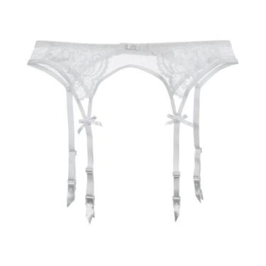 Imagem de Cinta-liga De Renda Azul De Cintura Alta Com 4 Clipes Para Meias, Ling