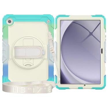 Imagem de Capa de TPU à prova de choque para Samsung Galaxy Tab A9 Plus 2023 SM-X210/SM-216/SM-X218 11 polegadas, capa protetora resistente com protetor de tela + alça de ombro + suporte giratório (azul claro