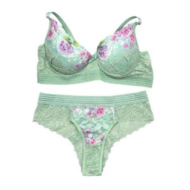 Imagem de Conjunto de Calcinha e Sutiã Rendado Com Bojo Floral  Lingerie Charmos