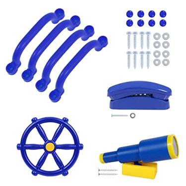 Imagem de RedSwing Acessórios de playground para crianças ao ar livre, conjunto de equipamentos de playground para quintal, acessórios de balanço com roda de navio pirata, telescópio de brinquedo, telefone e