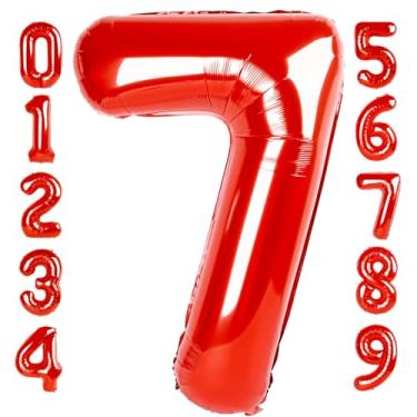 Imagem de Number 7 Balloon 40 Inch Red Seven Birthday Decorations, 7 17 27 70 Year Old Balloon, Mylar Foil Balloon Number for Engagement, Wedding, Anniversary, Roblox Birthday Party