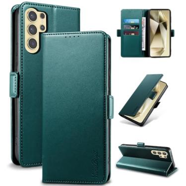 Imagem de YunuBeyii Capa Carteira para Samsung S24 Ultra - [Bloqueio RFID] Capinha Flip Magnética para Celular de Couro PU de Luxo com Suporte,Case Proteção,Rsistente,Antichoque, Verde