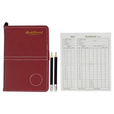 Imagem de Scott Edward Capa de couro para cartão de pontuação de golfe, estatística e rastreamento de pontuação, macio, grosso, impermeável, cartão colorido (vermelho)