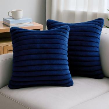 Imagem de Kit 2 Capas De Almofadas Luxo Soft Wave Decoração Sofá Sala Azul Marin