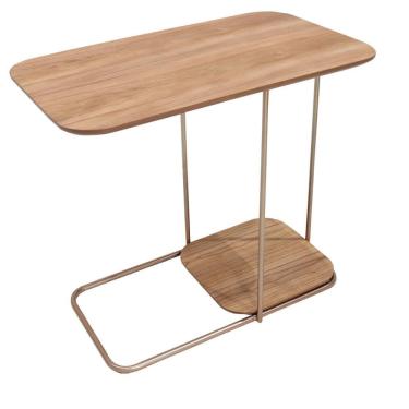 Imagem de Mesa Apoio Lateral Lógica Nacional Móveis 70cm (largura) Lateral Madeira Cor Pinhão Base Metal Cobre