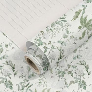 Imagem de ESSMOKO Papel de parede espesso efeito floral PVC adesivo impermeável para decoração de parede de hotel bege 44 * 500 cm