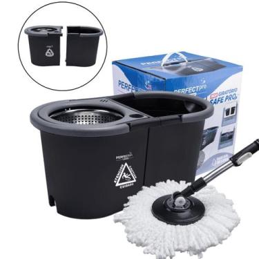 Imagem de Balde Mop Esfregão Giratório Perfect Cesto Inox 360 Black 2 Águas Rodo