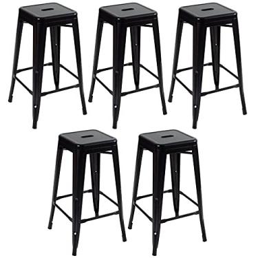 Imagem de Loft7 Home Decor, Kit 5x Banquetas Altas Iron Tolix, 76 Cm Industrial, Aço Carbono, Cozinha, Comercial, Restaurante e Área Gourmet - Preto Semi Brilho