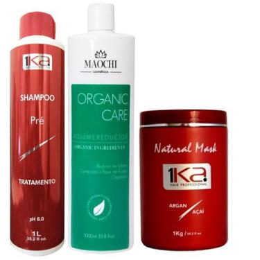 Imagem de Selagem Térmica Orgânica Kit Com 3 Passos Shampoo Ativo E Creme - 1Ka