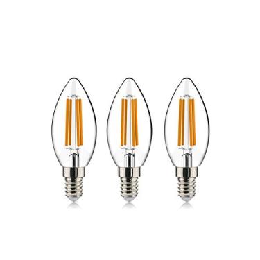 Imagem de helloify Lâmpada de candelabro Edison LED vintage regulável B11, equivalente a 60W, alto brilho, branco quente 2700K, vidro transparente, estilo velas/lustre, base de parafuso E12, pacote com 3