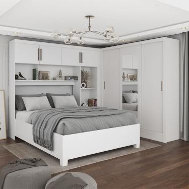 Imagem de Guarda-roupa Casal Modulado 4 Portas com Cama Santiago 3 Portas com Espelho 5 Gavetas