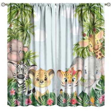 Imagem de Cortina de janela de animais de safári da selva, estampa de varão, floresta, estampa de varão, para bebês, crianças, quarto, sala de estar, 106,7 cm L x 114,3 cm C