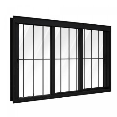 Imagem de Janela De Alumínio Correr Lateral 3 Folhas Móveis Com Grade 120X150Cm Lucasa Preto