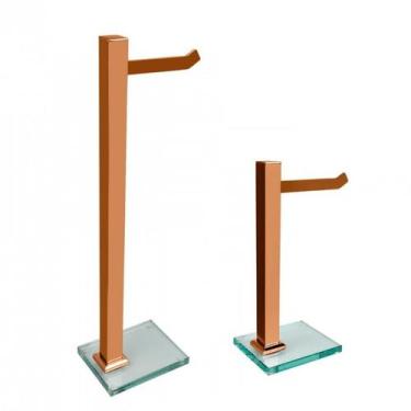 Imagem de Kit 1 Papeleira de Chão e 1 Porta Toalhas de Bancada com Vidro Incolor