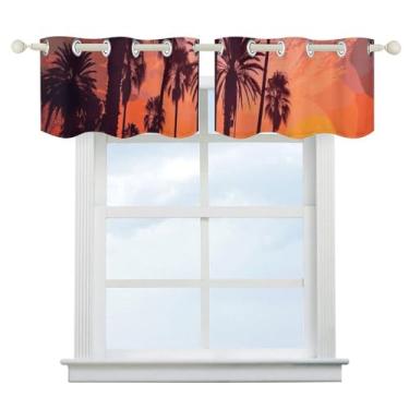 Imagem de Cortina blecaute de palmeira pôr do sol escurecimento de quarto cortinas de janela curta cortinas de janela de banheiro com isolamento térmico para cozinha, sala de jantar, quarto, 2 painéis 132 x 46