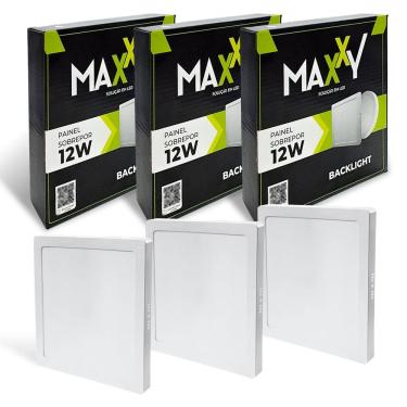 Imagem de 3x Painel Plafon Quadrado Sobrepor Led 12w Branco Frio 6500k