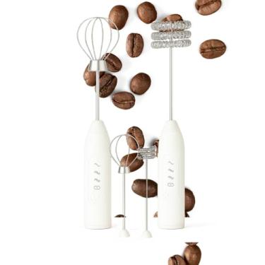 Imagem de Mixer Elétrico Portátil Recarregável para Café e Bebidas, 3 Velocidades com 2 Batedores de Aço Inoxidável, Espumador de Leite, Batedeira para Ovos (Branco)