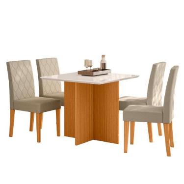 Imagem de Sala de Jantar Helo 120x90 Com Vidro 4L Cadeiras Jade Poliman Móveis, 