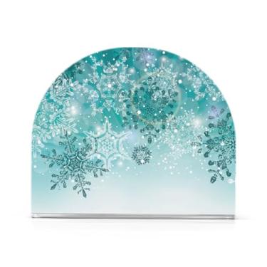 Imagem de Suporte de guardanapo de Natal prateado azul-petróleo turquesa floco de neve para mesas suportes de guardanapo de coquetel de papel para cozinha jantar dispensador de guardanapo de jantar acrílico
