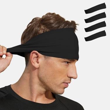 Imagem de VIMPEP Tenacious Bandanas esportivas para homens, sem seda, sensação macia, faixa de suor para corrida, ciclismo, basquete, tênis, ioga, fitness, elástico, secagem rápida, unissex, pacote com 4, preta
