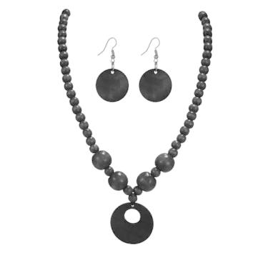 Imagem de A-yeite Conjunto de joias de colar amarelo boêmio para mulheres gargantilha colorida com contas de madeira grossa colar brinco declaração acessórios de praia verão, One Size, Madeira, Sem Pedra