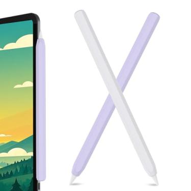 Imagem de SSS·GRGB Capa de silicone Apple Pencil compatível com Apple Pencil 2ª geração e Apple Pencil Pro, silicone ultrafino compatível com carregamento magnético e toque duplo (2 pacotes, branco e roxo claro