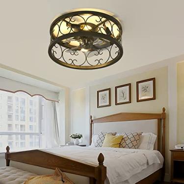 Imagem de Ventiladores de teto retrô com luzes e ventiladores de teto com gaiola de ferro industrial remoto com lâmpadas Silencioso motor DC reversível de 6 velocidades E14 soquete lustre luzes/vent