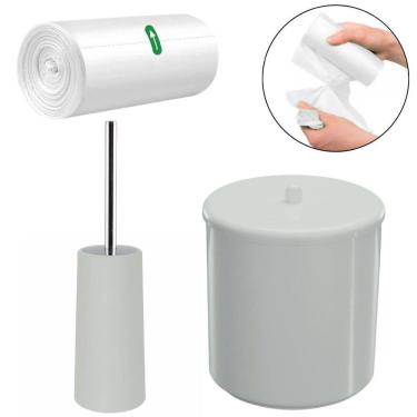 Imagem de Lixeira 6L Branca + Escova Sanitária +Refil 70 Sacos De Lixo