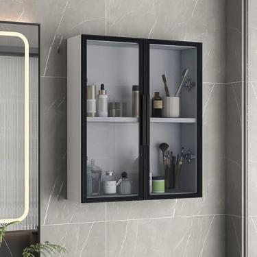 Imagem de Armário de banheiro montado na parede com armazenamento - penteadeira sobre o vaso sanitário, organizador suspenso para dormitórios, cozinha e lavanderia (cinza branco, 60 x 14 x 60 cm)