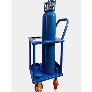 Imagem de Carrinho de tanque de oxigênio resistente com 4 rodas, suporte de montagem no chão para cilindros de 8 a 10 L, design de ferro durável para hospitais, laboratórios, CDC, uso doméstico (bege)