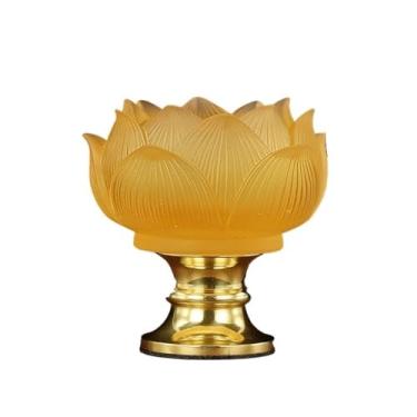 Imagem de CFGH6FDF Castiçal de vidro antigo castiçal doméstico pé alto suporte de vela de lótus decoração suporte à luz de velas (amarelo)
