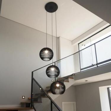 Imagem de Lustre Pendente Para Sala Pé direito Duplo Trio Ball P7 - Preto - Otag