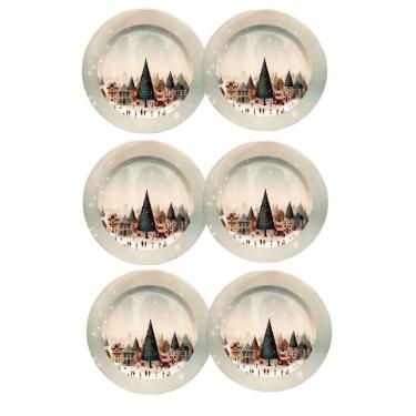 Imagem de Conjunto 6 Pratos Floresta Natalina Em Melamina Para Jantar 25cm